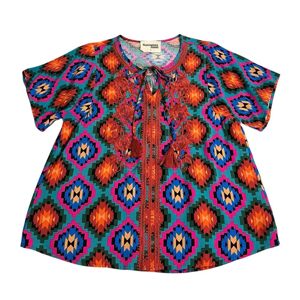 Savanna Jane Top Womens Small Floral Embroidered Boho Southwest Western Chic‎